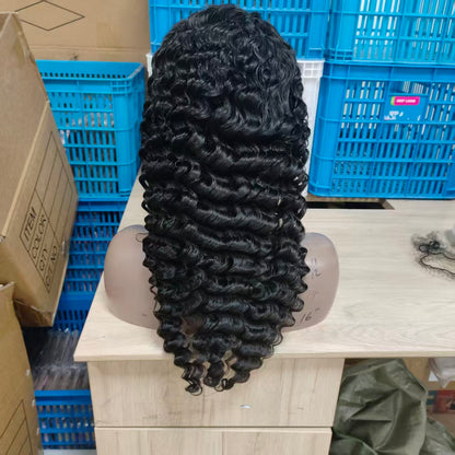HD Lace Front Deep Wave Wig Human Hair 13x6 180 Density Frontal Wigs Natural Black [Length] Ready to Wear
