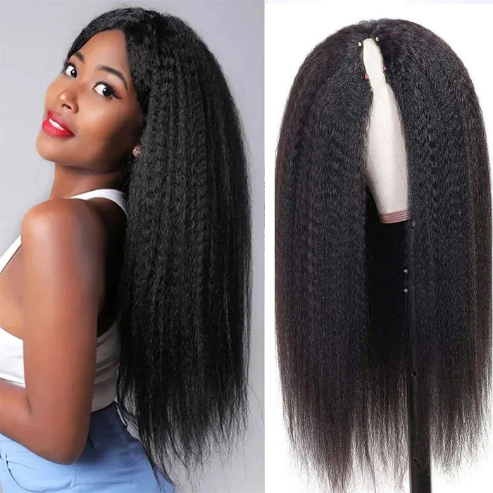 V Part Human Hair Wig No Leave Out Glueless V Shape Wig for Women 200 Density Brazilian Virgin Hair