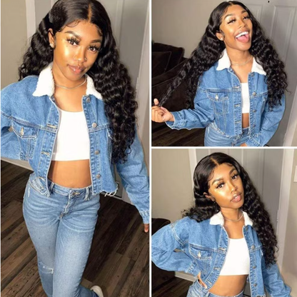 HD Lace Front Deep Wave Wig Human Hair 13x6 180 Density Frontal Wigs Natural Black [Length] Ready to Wear